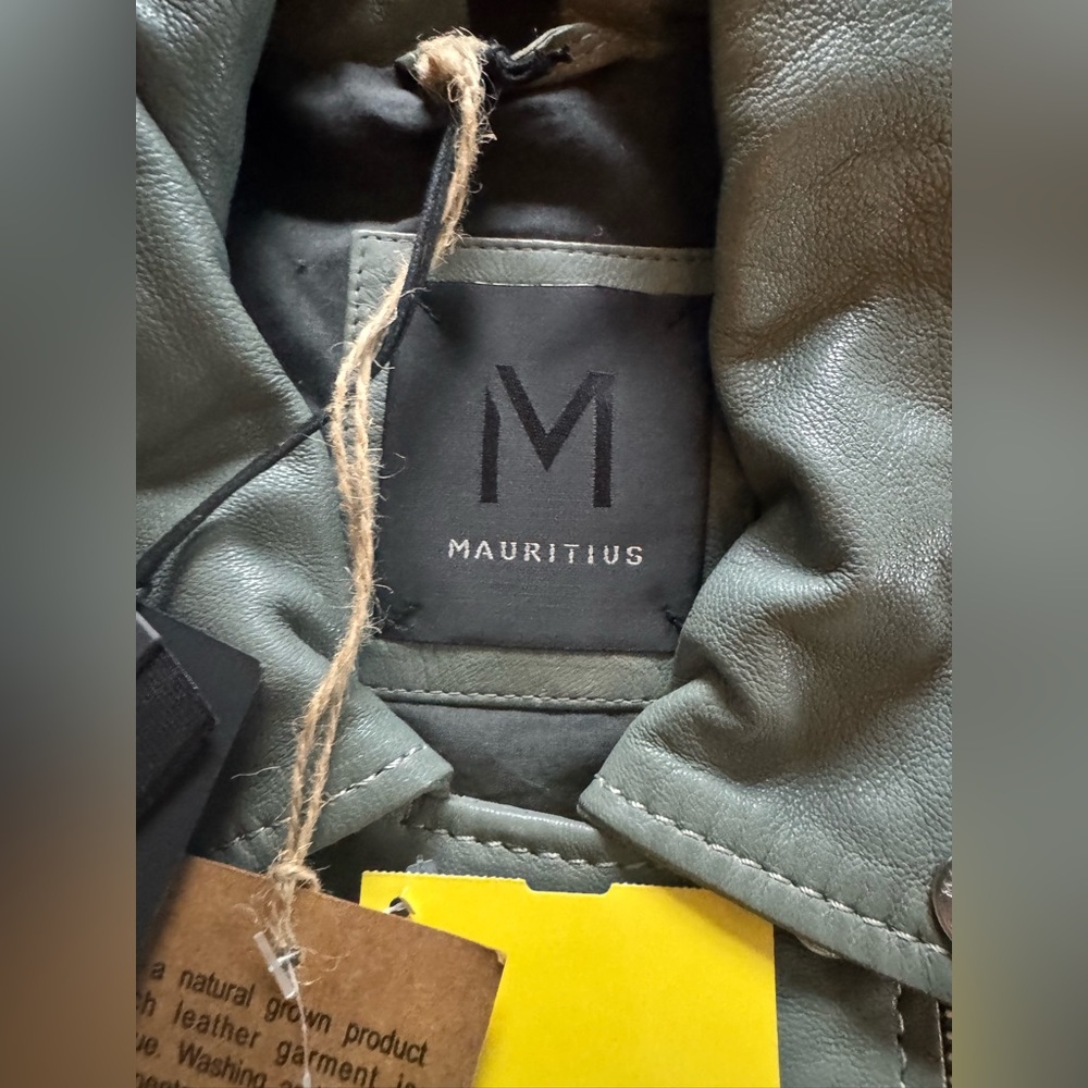 MAURITIUS Debbie RF Leather Jacket Ombre Sage Green White Large boho biker - Picture 4 of 16